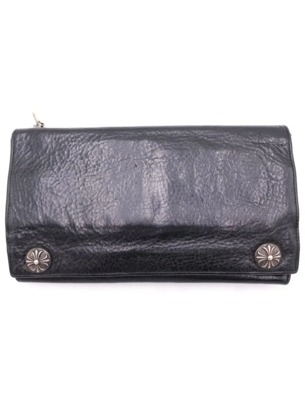 Chrome Hearts Greasy Cross Ball Button Leather Wallet Black